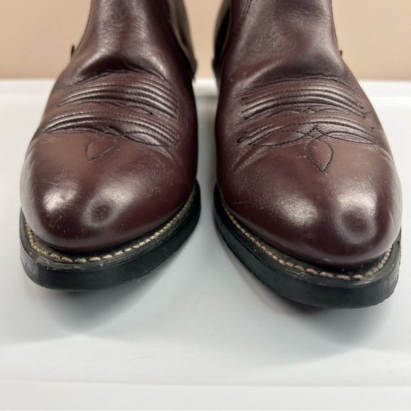 Long Haul Brown Inside Zip Western Leather Embroidered Short Boots Men's 8.5 - Picture 9 of 15